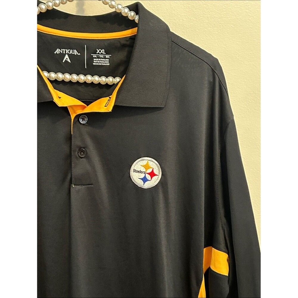 Antigua Pittsburgh Steelers NFL Golf Polo Shirt Black XXL